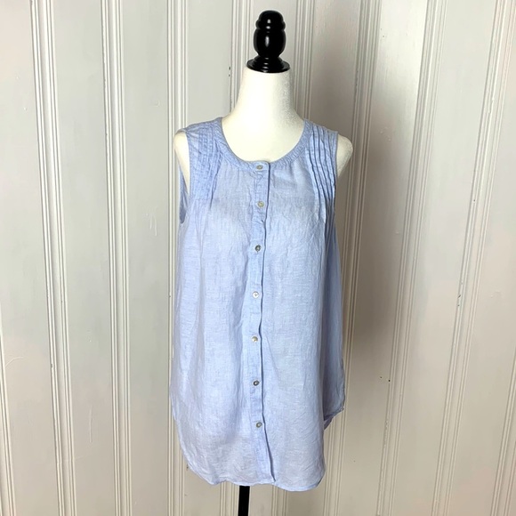H by Halston Tops - Like new HALSTON baby blue linen sleeveless shirt